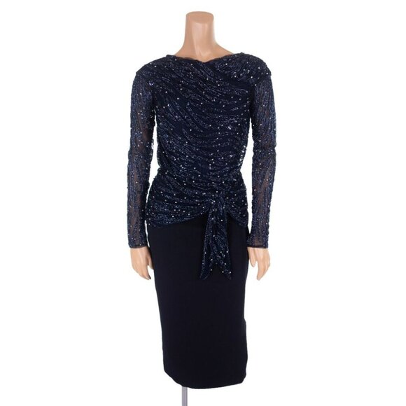 Rachel Gilbert Jamilla Layered Embellished Midi Dress Size 4 Blue $1750 - Picture 2 of 11